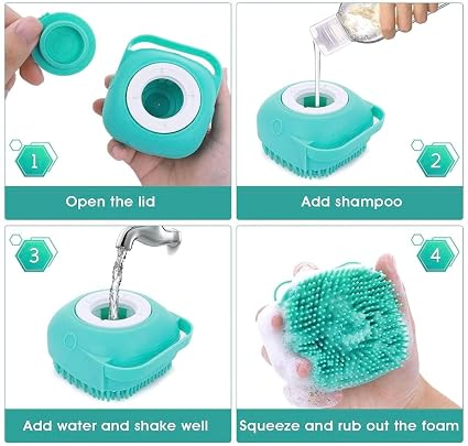 2-in-1 Silicone Pet Bath Massage Brush with Shampoo Dispenser