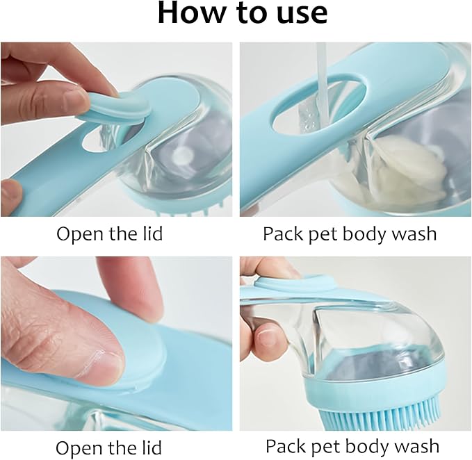 Ergonomic Silicone Pet Grooming & Bath Massage Brush with Shampoo Dispenser
