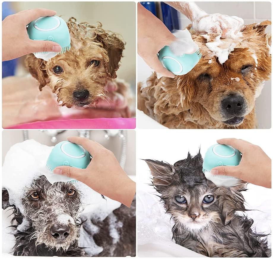2-in-1 Silicone Pet Bath Massage Brush with Shampoo Dispenser