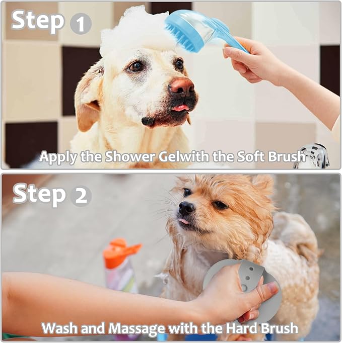 Ergonomic Silicone Pet Grooming & Bath Massage Brush with Shampoo Dispenser