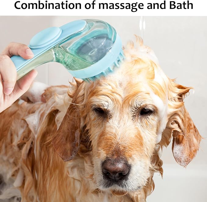 Ergonomic Silicone Pet Grooming & Bath Massage Brush with Shampoo Dispenser