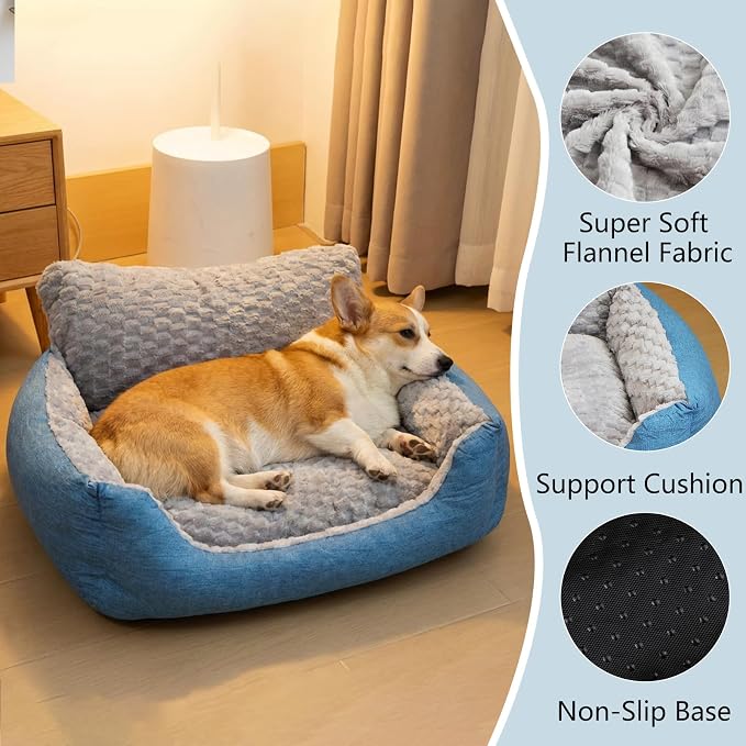 Dual-Sided Reversible Bolster Dog Bed – Washable Orthopedic Pet Bed with Non-Slip Bottom