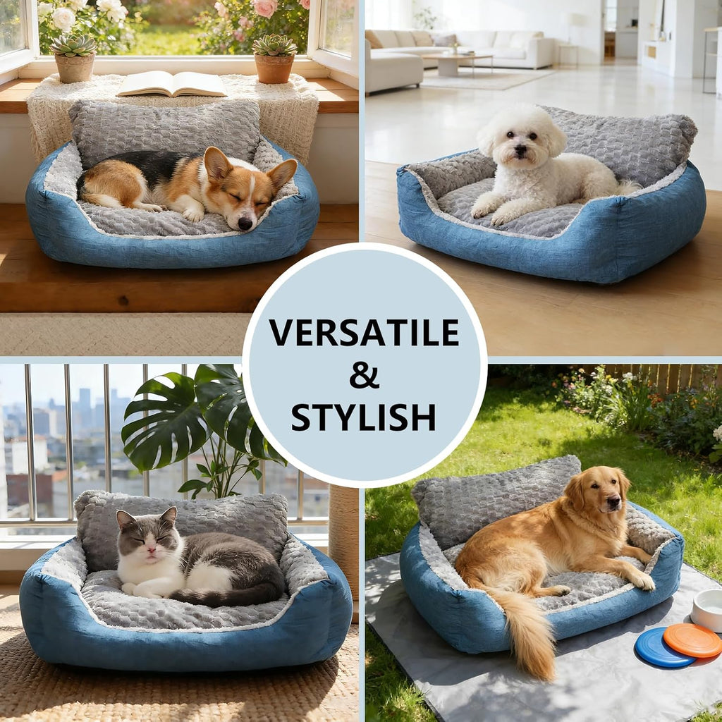 Dual-Sided Reversible Bolster Dog Bed – Washable Orthopedic Pet Bed with Non-Slip Bottom