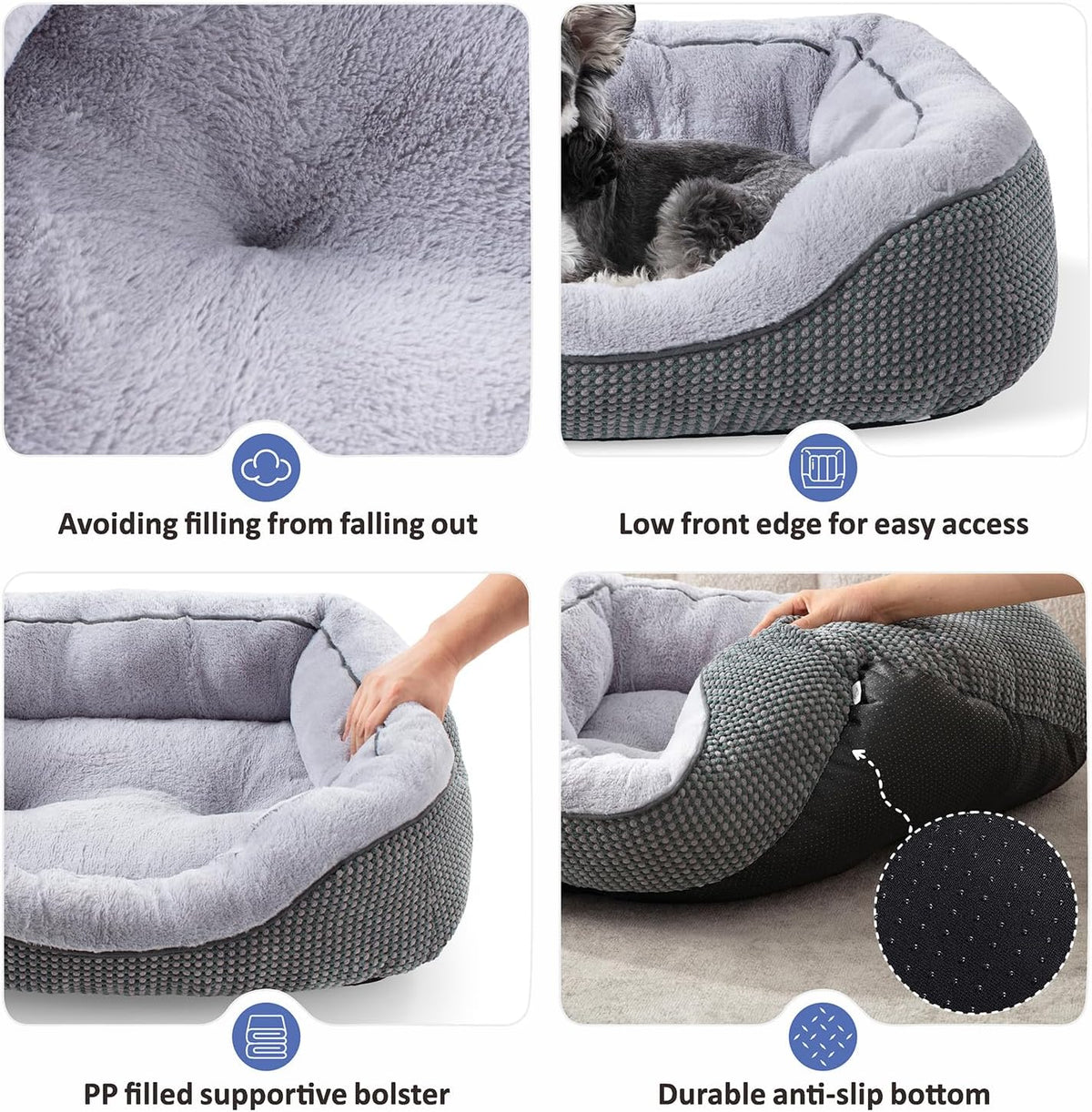 Washable Orthopedic Bolster Dog Bed with Anti-Slip Bottom